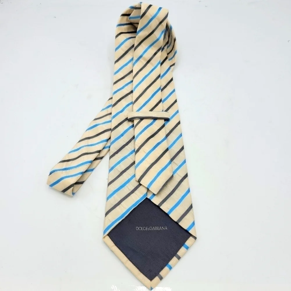 DOLCE & GABBANA Vintage SilK Cream Shimmery and Turquoise Stripped Tie
